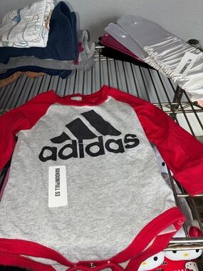 adidas Red & Gray Raglan Long-Sleeve Logo Tee